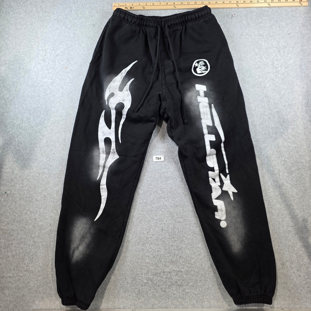 Hellstar Black Flame Graphic Sweatpants‎ Joggers Mens Streetwear Black White
